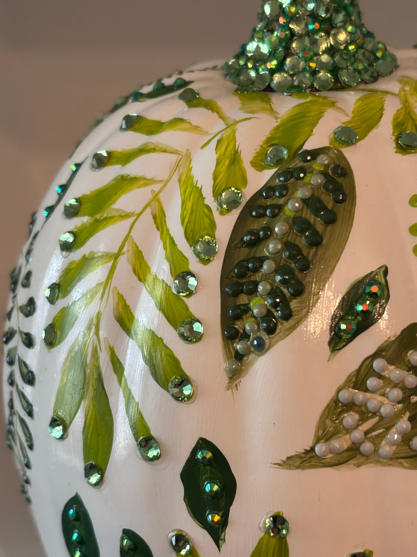 Bejeweled pumpkin with leaf motif