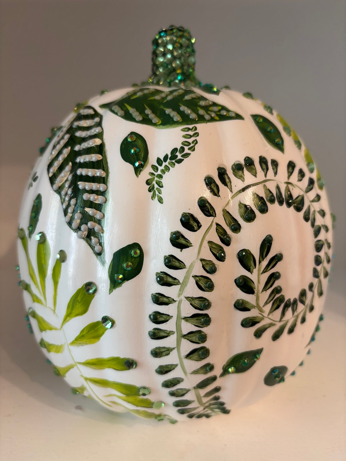 Bejeweled pumpkin with leaf motif