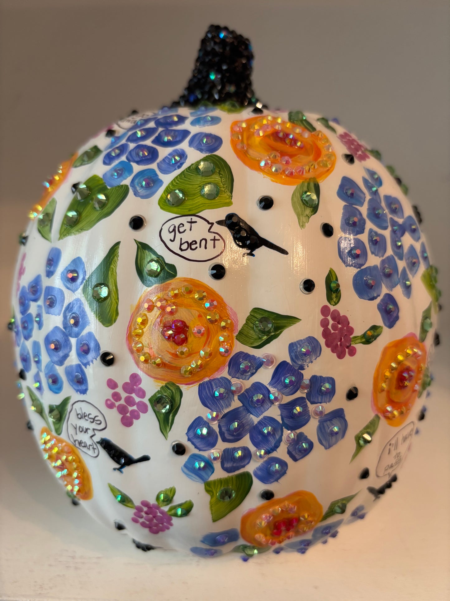 Bejeweled pumpkin - angry crow pattern