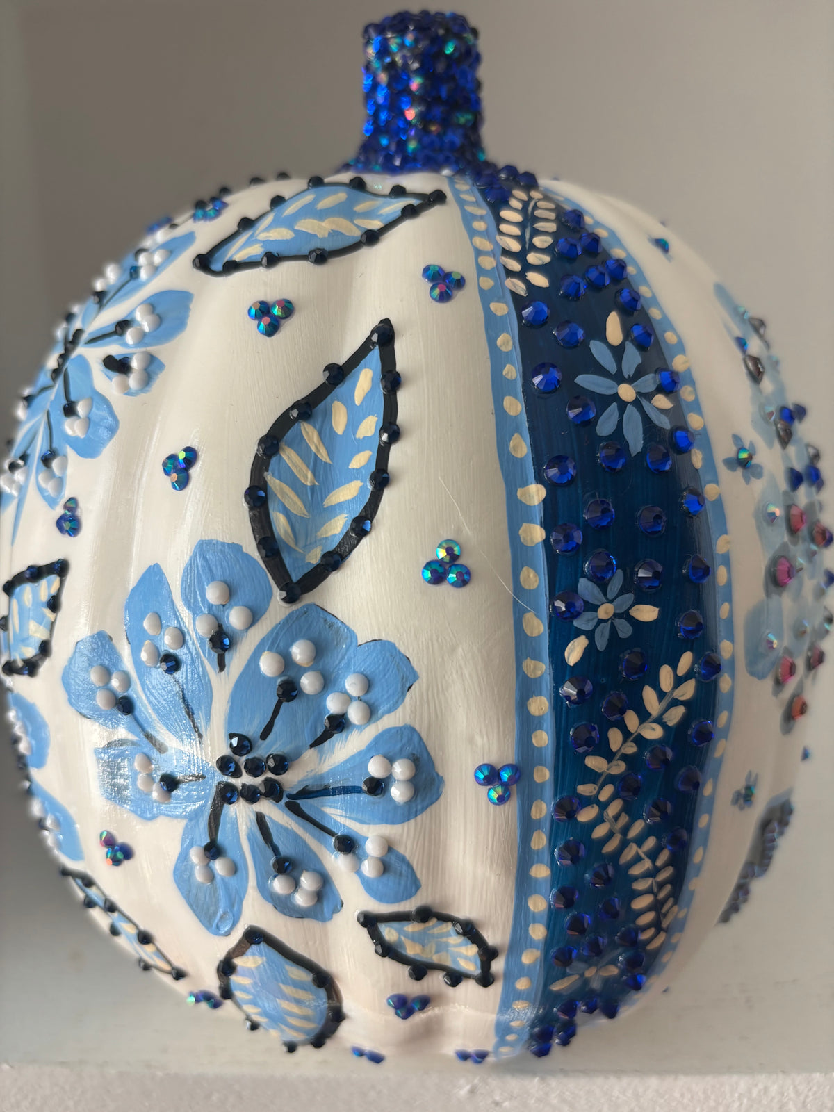 Bejeweled Pumpkin, Blue and white