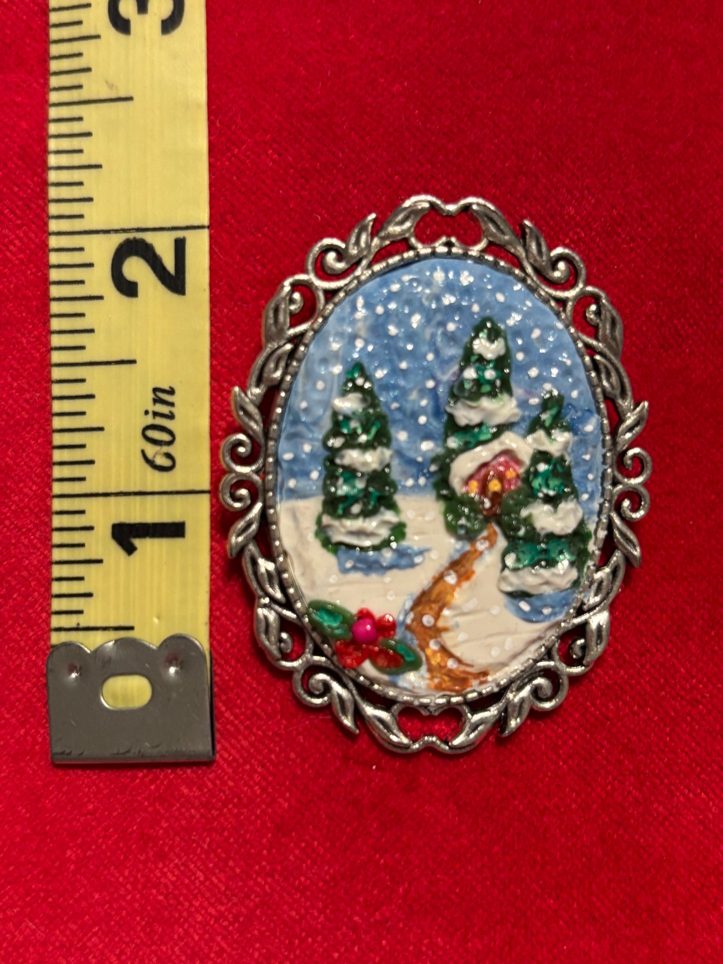 Winter scene clay brooch