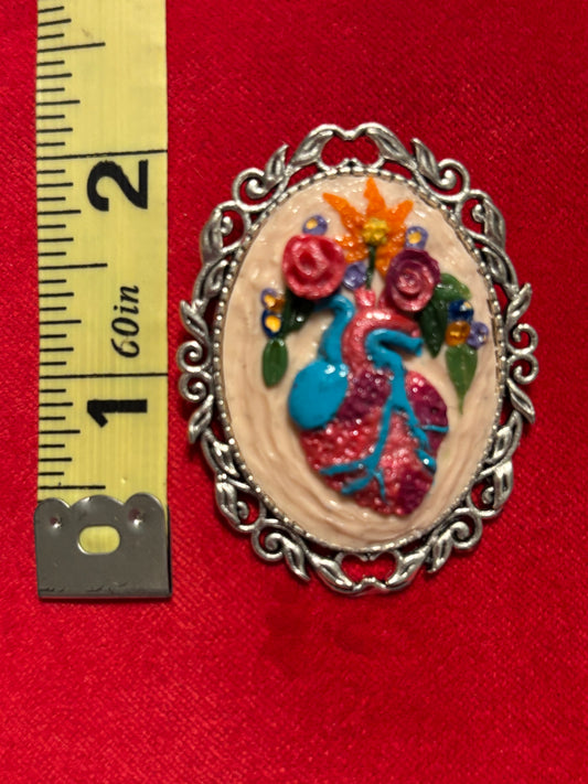 Blooming heart clay brooch