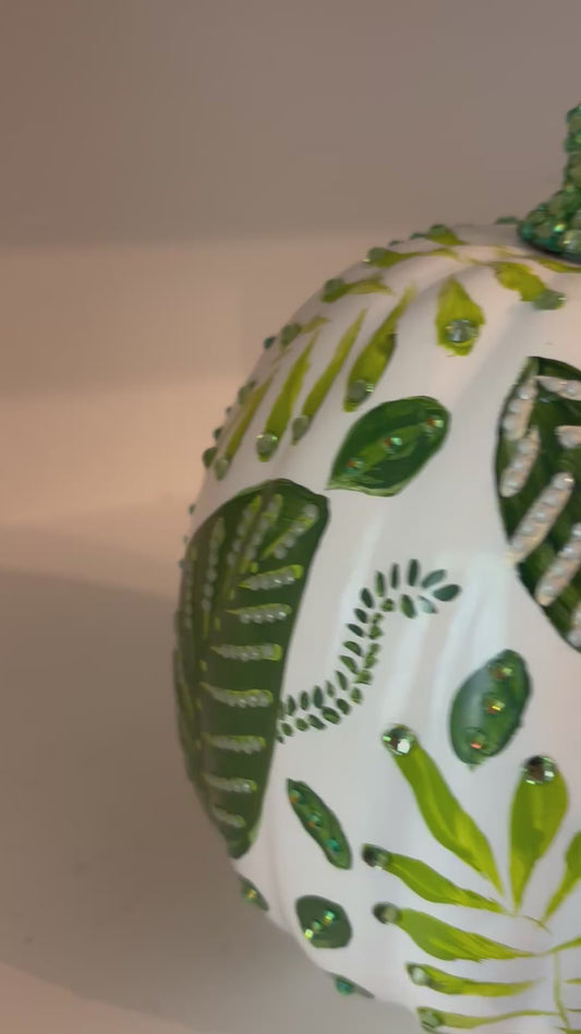 Bejeweled pumpkin with leaf motif