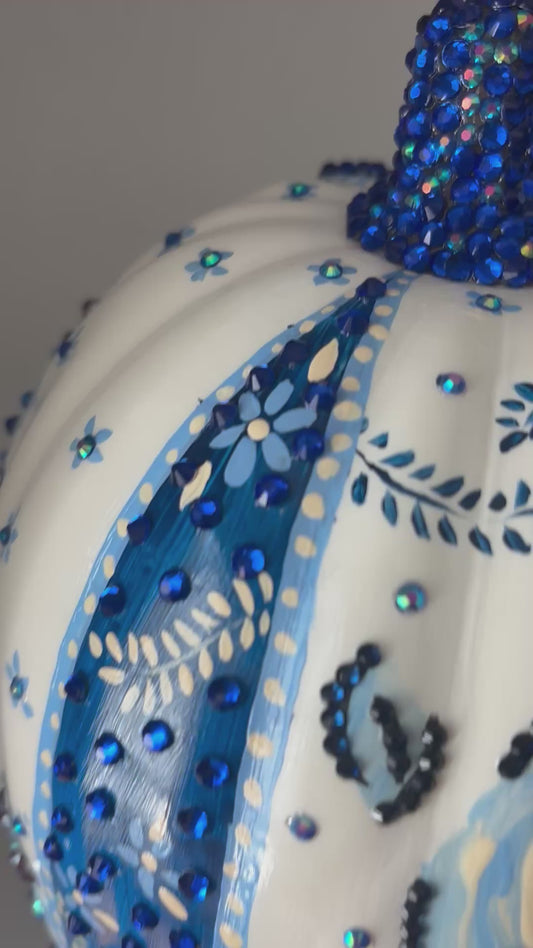 Bejeweled Pumpkin, Blue and white