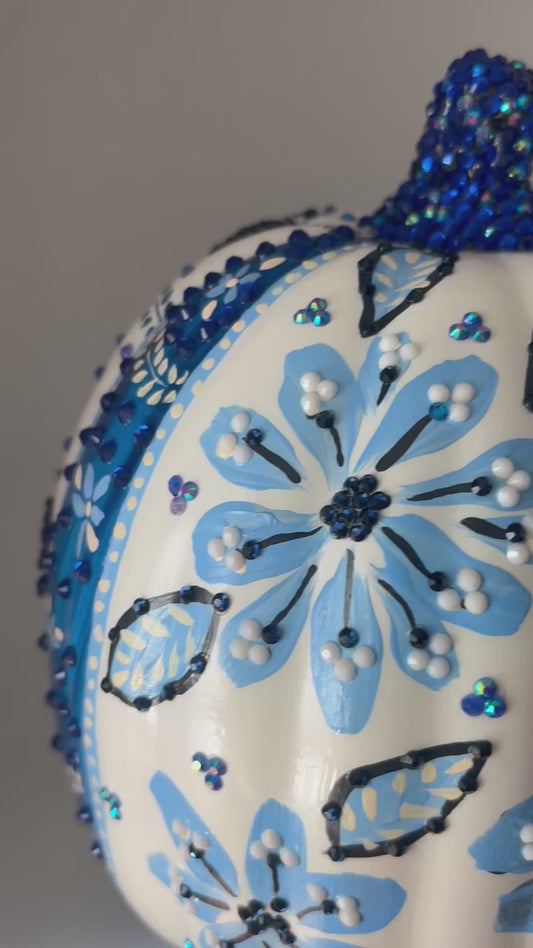 Bejeweled Pumpkin, Blue and white