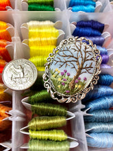 Embroidered tree and wildflowers brooch