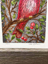 Cardinal - linocut block print, hand watercolored