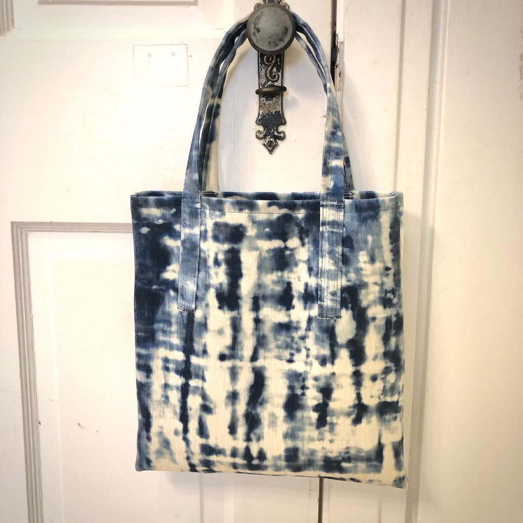 Soft blue and white tote