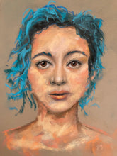 Woman with turquoise hair